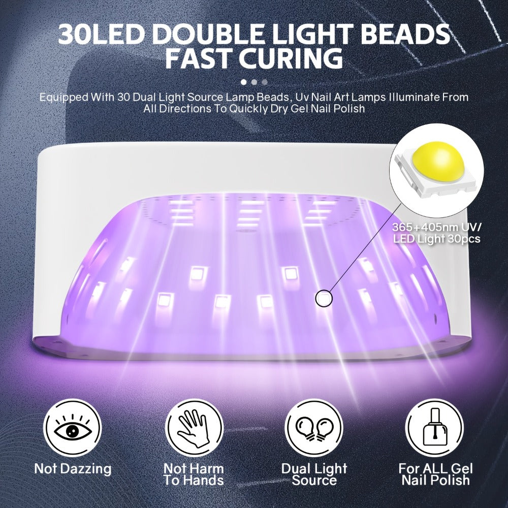 Rechargeable UV LED Nail Lamp 30 Beads, Professional Gel Nail Curing Light Cordless with 3 Timer Settings