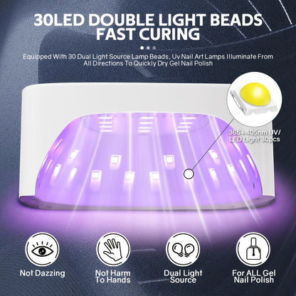 Rechargeable UV LED Nail Lamp 30 Beads, Professional Gel Nail Curing Light Cordless with 3 Timer Settings