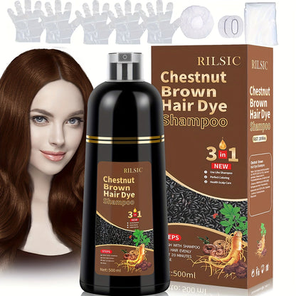 RILSIC 3-in-1 Gray Hair Color Shampoo with Plant Squalene – 100% Gray Coverage Wash & Condition Instant Results, No Mix No Ammonia