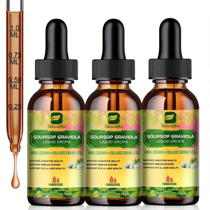 [8-IN-1 Soursop Drops] 1/3 Bottles 8-IN-1 Soursop Liquid Drops, Graviola Leaf & Fruit Complex Supplement With Sea Moss