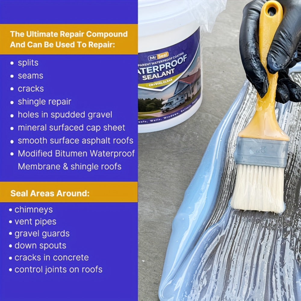 RV Waterproof Sealant 4.41LB – Flexible Clear Roof & Gutter Sealant Covers 160 Sq Ft | Multi-Surface Water-Based Coating for RV