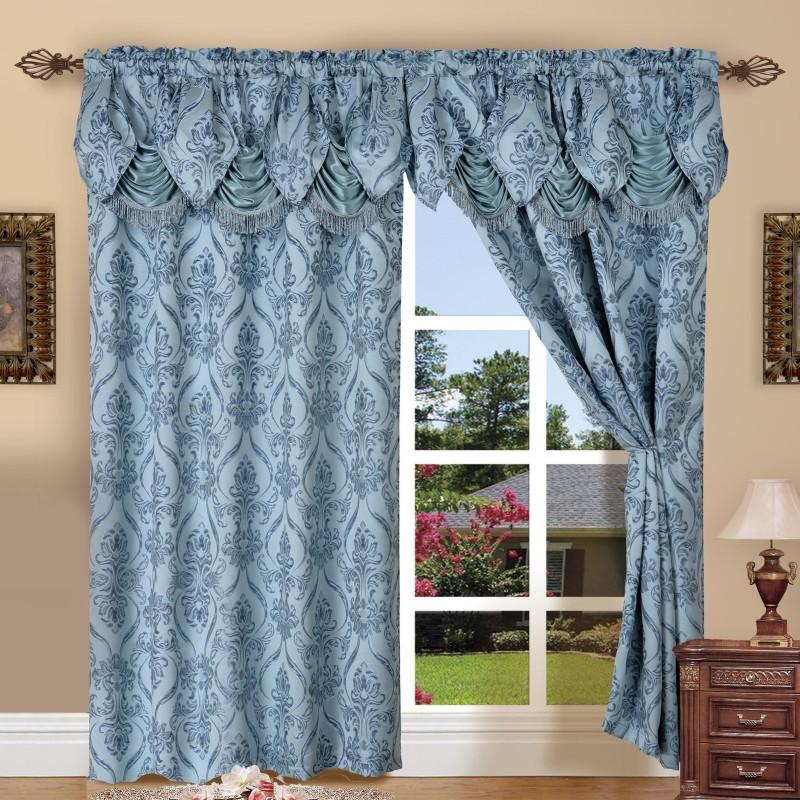 Jacquard Curtain Panels 2-Piece Set 54x84 Inch with Attached Waterfall Valance - Rod Pocket Room Darkening Luxury Window Curtains