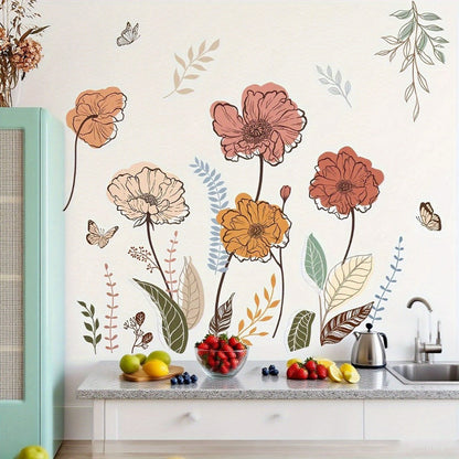 Bohemian Floral Wall Decals Self-Adhesive Wildflower Stickers for Living Room Bedroom TV Wall Art Decor