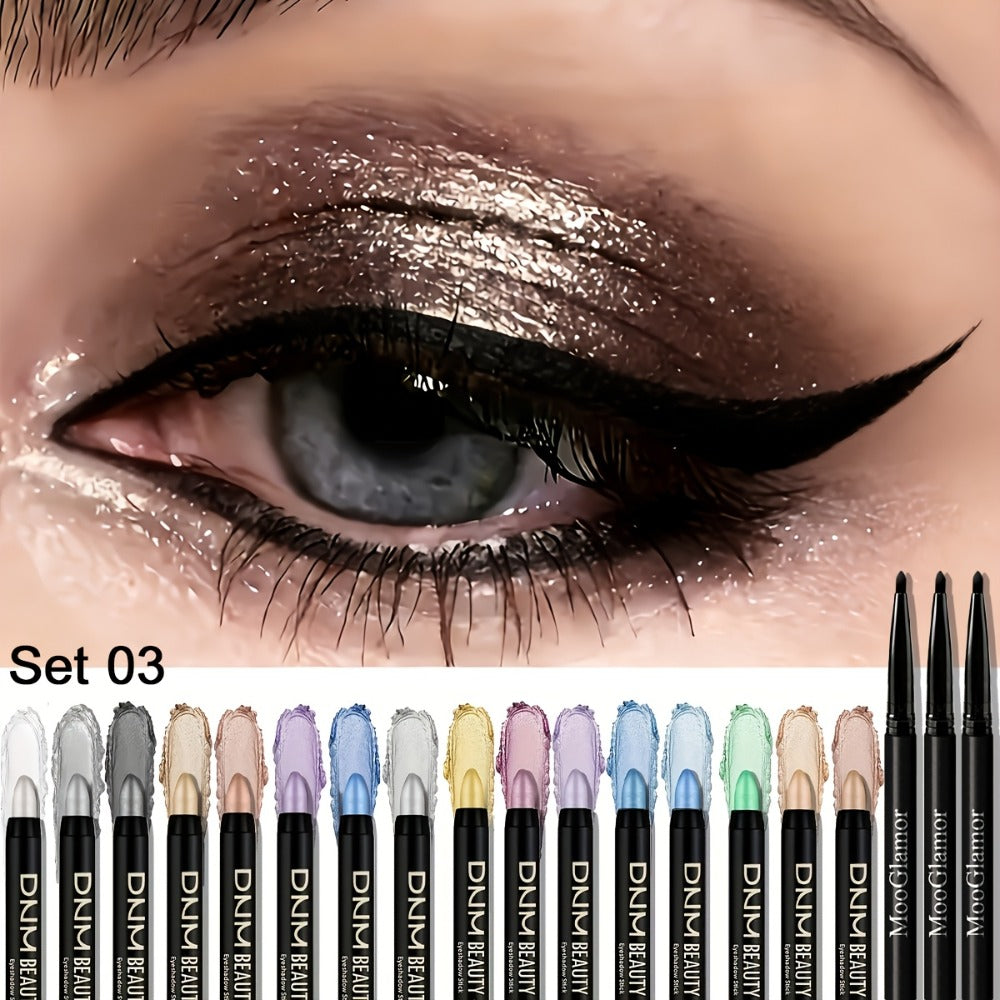 Eyeshadow Sticks and Gel Eyeliner Set 8 or 16PCS Shimmer Highly Pigmented Waterproof, for Makeup, Travel and Everyday Vanity Use