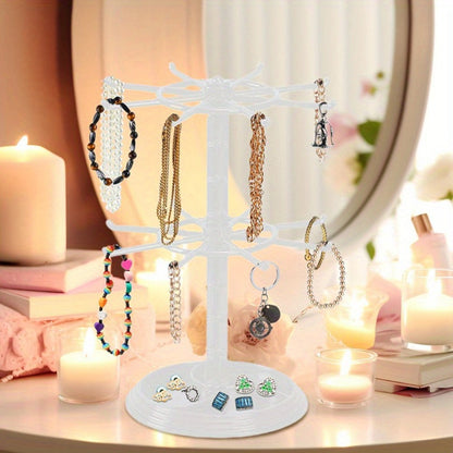 Jewelry Organizer 2-Tier Rotating Black Plastic Stand for Necklaces, Bracelets, Earrings and Keychains