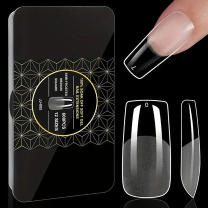 Gel Nail Tips 600 Pieces Clear Crystal Full Cover Nail Extensions – Almond Oval Coffin Stiletto Square Short Medium Long Soft Gel False