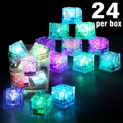 LED Ice Cube Lights Reusable Mixed Color, Flashing Sensory Light-Up Ice Cubes for Bar, Party & Wedding Decoration
