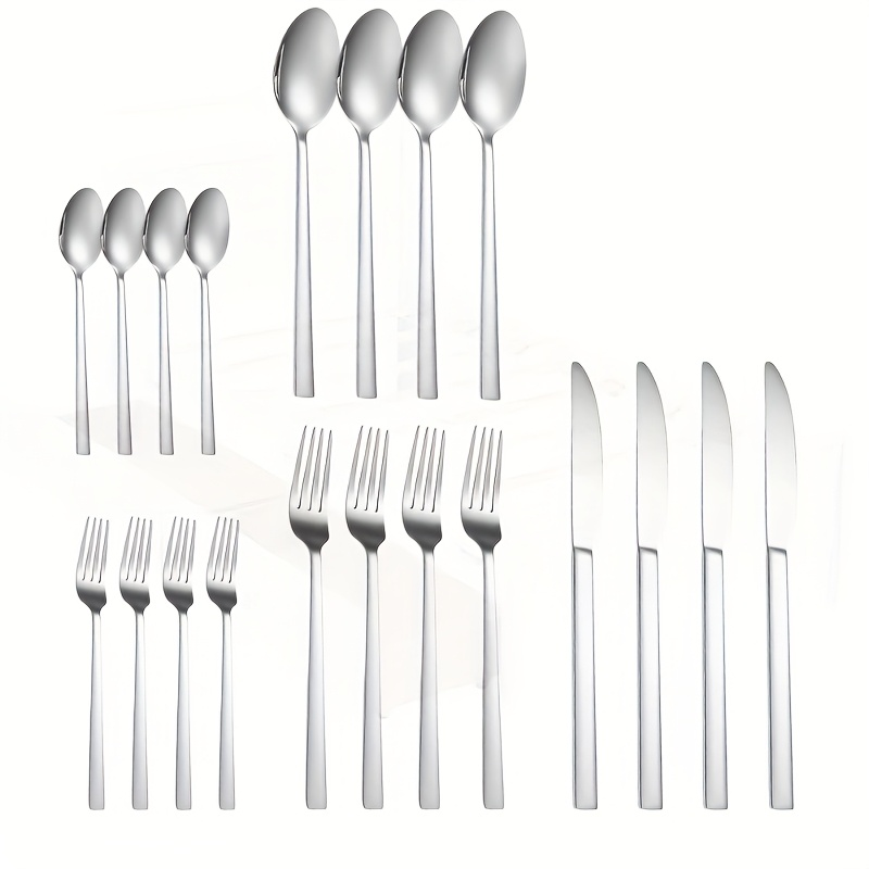 Stainless Steel Camping Cutlery Set 20 Piece – Portable Outdoor Tableware Kit with Knife Fork Spoon, Lightweight 304 Stainless Steel