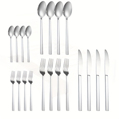 Stainless Steel Camping Cutlery Set 20 Piece – Portable Outdoor Tableware Kit with Knife Fork Spoon, Lightweight 304 Stainless Steel