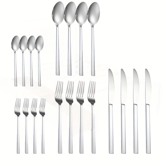 Stainless Steel Camping Cutlery Set 20 Piece – Portable Outdoor Tableware Kit with Knife Fork Spoon, Lightweight 304 Stainless Steel