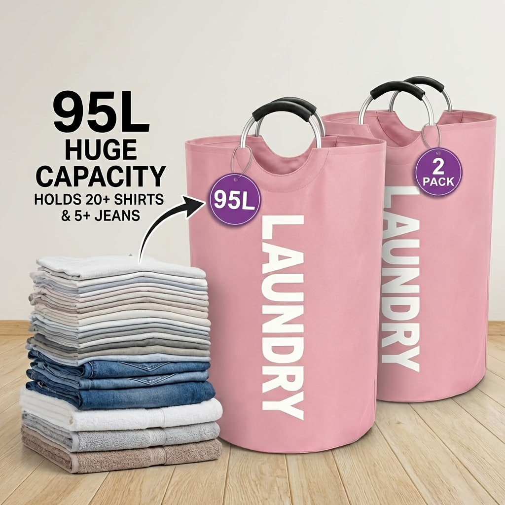 Tall 95L Laundry Basket Set with 14.96 x 31.1-Inch Fabric Bins in Single Gray or Two-Piece Color Options