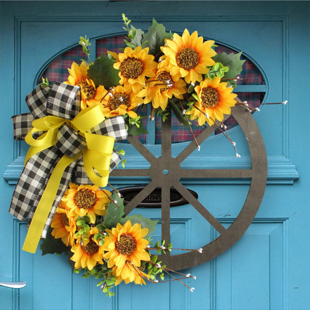Sunflower Bow Wreath for Front Door - Handcrafted Thanksgiving Wreath with Natural Look, Fall Seasonal Home Decor