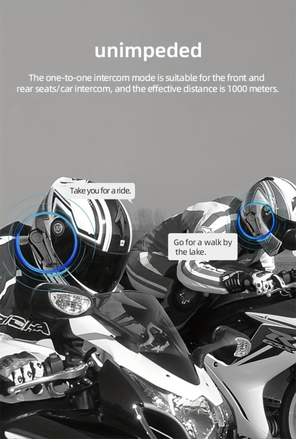 Motorcycle Helmet Bluetooth Intercom Headset – Wireless Real-Time 2-Rider Communication, Compatible with Full Face, 3/4 & Open Face Helmets