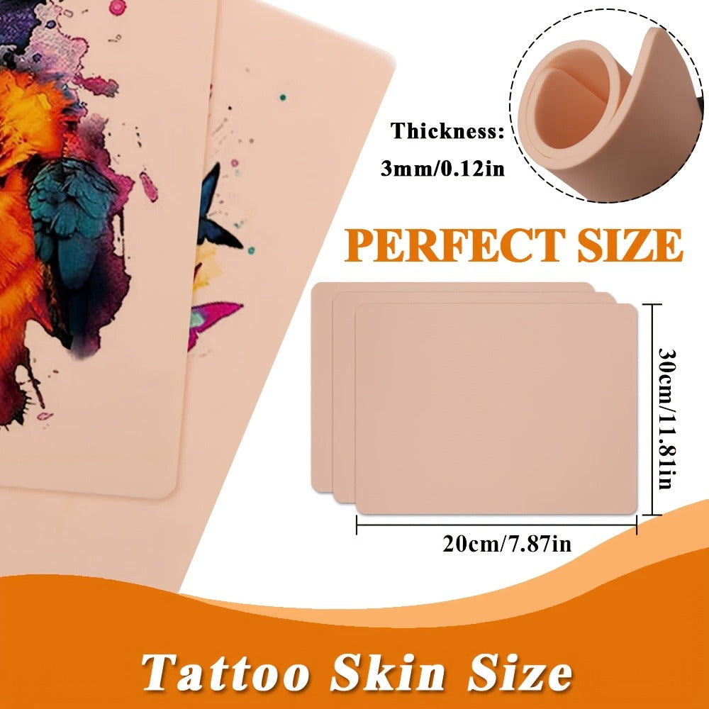 Silicone Tattoo Practice Skin 3mm Thick Double-Sided Fake Skin for Beginners & Professional Artists – Line Work Shading Outlining Eyebrow