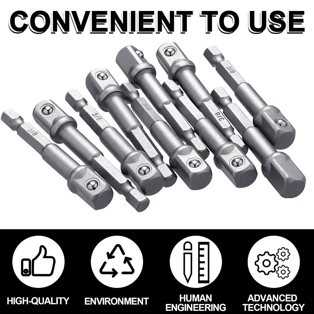 Impact Socket Adapter Set – 1/2" 3/8" 1/4" Square Drive Hex Bit Adapter for Drills & Impact Drivers, Extension Socket Converter