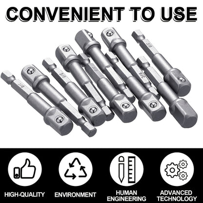 Impact Socket Adapter Set – 1/2" 3/8" 1/4" Square Drive Hex Bit Adapter for Drills & Impact Drivers, Extension Socket Converter