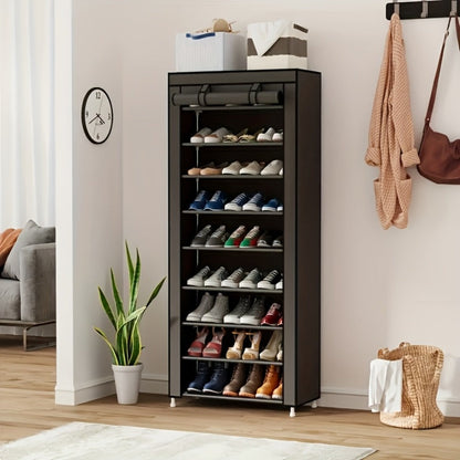 Shoe Rack 10-Tier Gray Portable Organizer for Up to 50 Pairs with Nonwoven Cover and Steel Frame