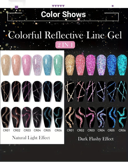 Reflective Line Nail Art Gel Set with Three 5ml LILYCUTE Bottles, Slim Liner Brushes and Two Color Group Options