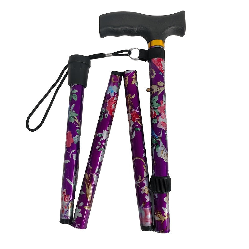 Foldable Walking Cane for Seniors Adjustable Height Folding Stick with Wrist Strap T-Handle for Entryways, Bedrooms and Living Spaces