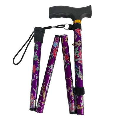 Foldable Walking Cane for Seniors Adjustable Height Folding Stick with Wrist Strap T-Handle for Entryways, Bedrooms and Living Spaces