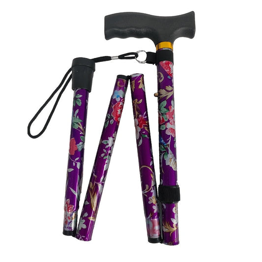 Foldable Walking Cane for Seniors Adjustable Height Folding Stick with Wrist Strap T-Handle for Entryways, Bedrooms and Living Spaces