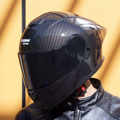 Carbon Fiber Pattern Motorcycle Helmet – Modular Flip-Up Full Face Helmet, Lightweight Motorbike Helmet for Men & Women