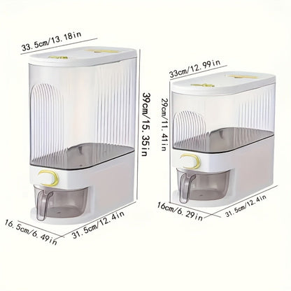 Rice Dispenser with Top-Fill Bin, Measuring Cup and 11 lb or 22.05 lb Gray and White Options