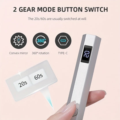 Handheld UV LED Nail Lamp with Magnetic Stand, 20/60s Timer Display, Type-C Port and Five Colors