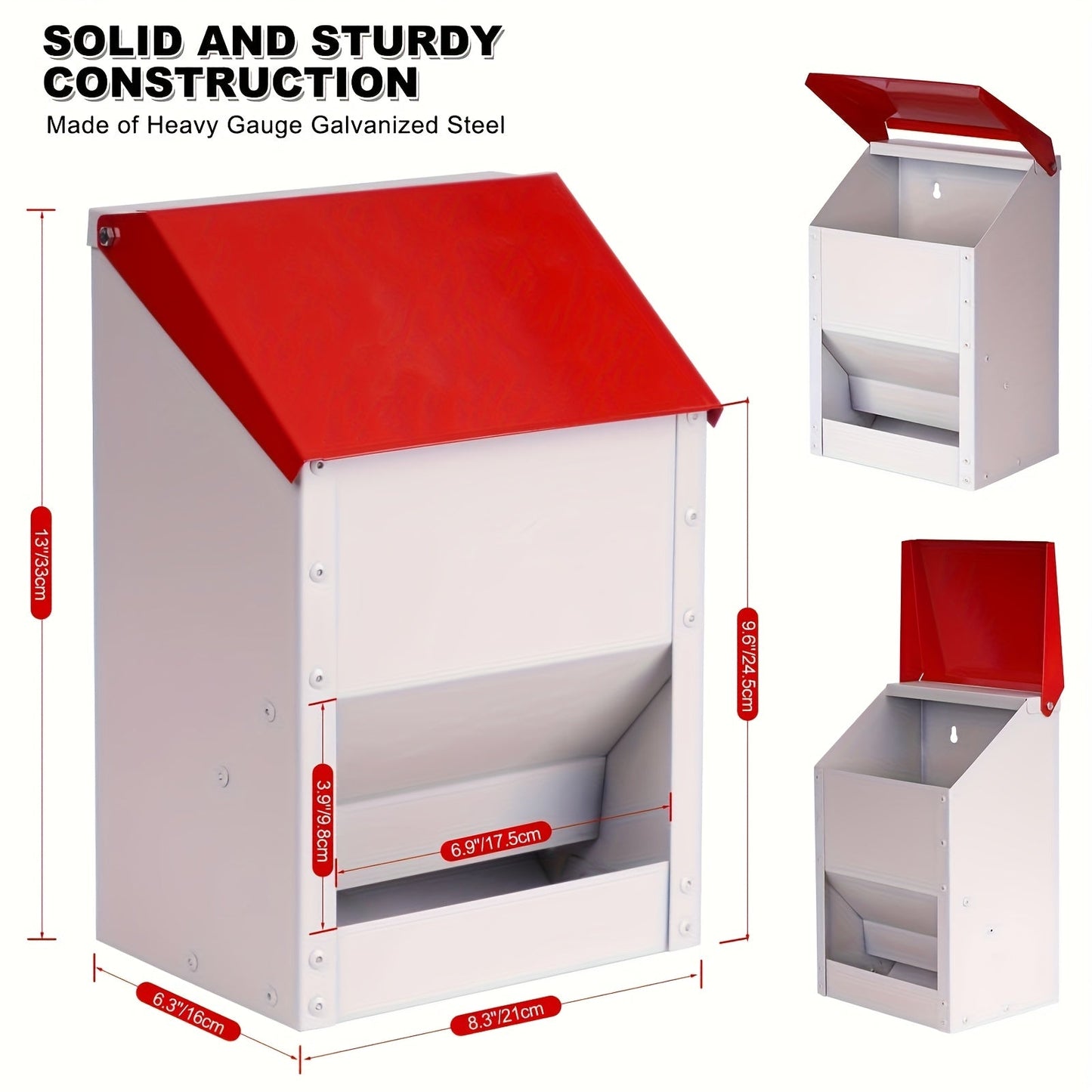 Chicken Feeder, Metal Galvanized Wall Mount Coop for Garden, Patio and Yard Use, with the Listed Configuration