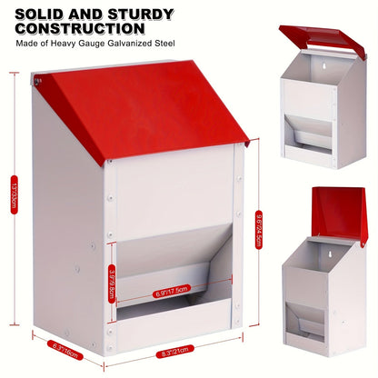 Chicken Feeder, Metal Galvanized Wall Mount Coop for Garden, Patio and Yard Use, with the Listed Configuration