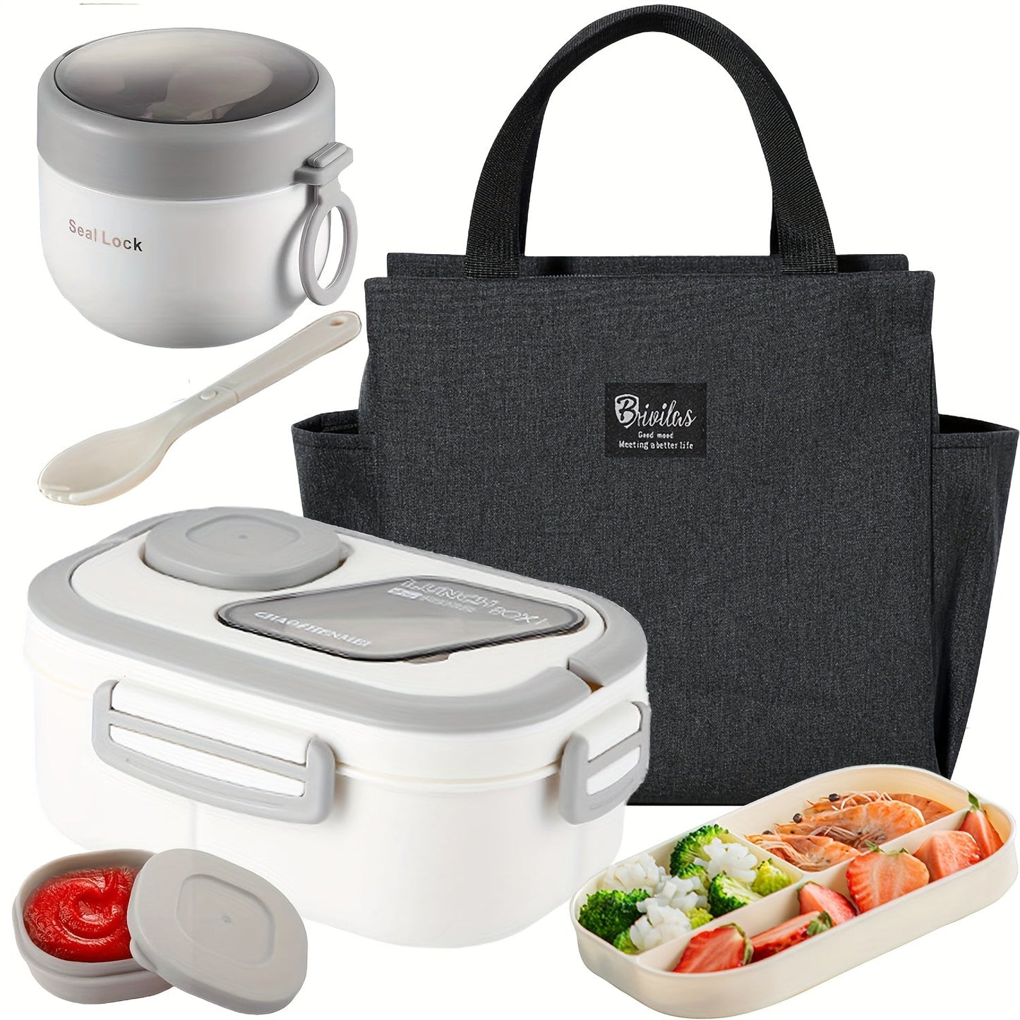 2-Layer Bento Lunch Box Set with Cup and Meal Bag - Multi-Grid Lunch Box for School, Office & Outdoor Picnics