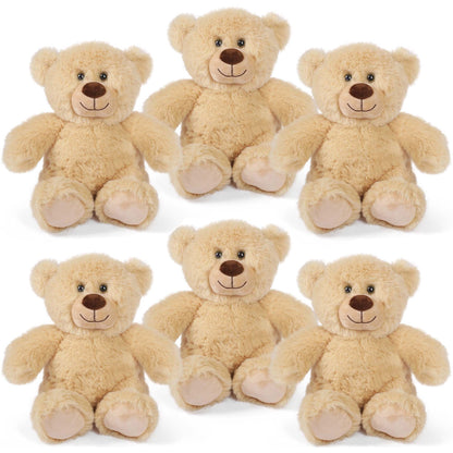 Plush Toy Six-Pack of 8-Inch Teddy Bears in Mixed, Dark Brown or Light Brown Sets for Event Favors
