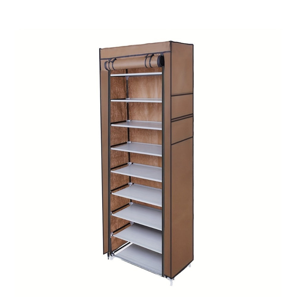 Covered Ten-Layer Shoe Organizer with Nine Cubbies in Grey or Burgundy Fabric Checkout Colors