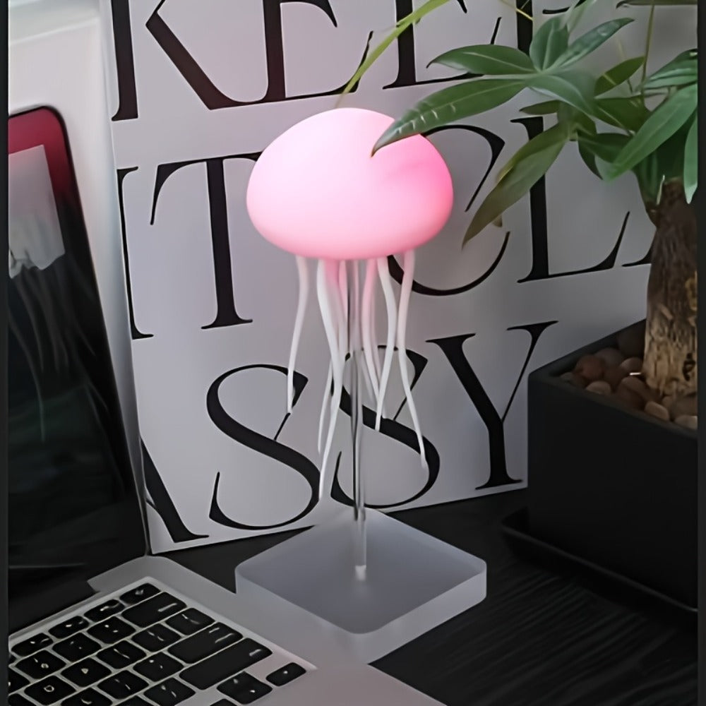 Jellyfish-Shaped Table Night Light with White Dome, Flexible Tentacles and Square Base Pictured