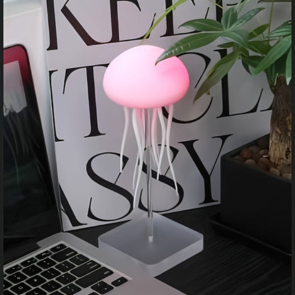 Jellyfish-Shaped Table Night Light with White Dome, Flexible Tentacles and Square Base Pictured