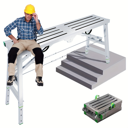 Scaffolding Work Platform Folding Steel Step Ladder Adjustable Height Portable Drywall Bench for Garden, Patio and Yard Use