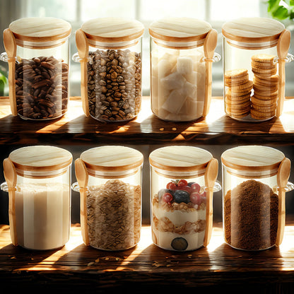 Overnight Oats Jar Set, 16oz Glass Containers with Lids and Spoons in 4-Piece or 8-Piece Options