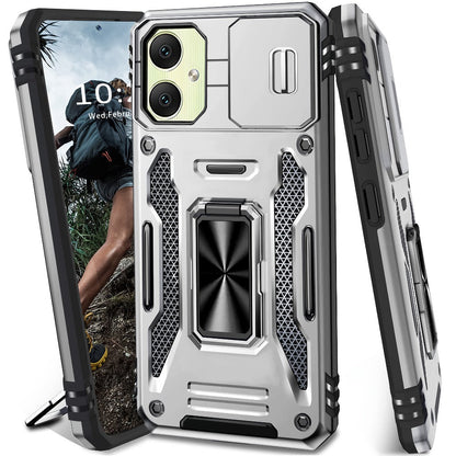 Samsung Galaxy Shockproof Magnetic Phone Case with 360° Rotating Ring Bracket & Sliding Lens Protector – Heavy Duty Cover for S24FE S23FE