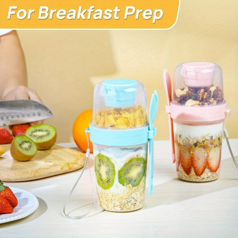 Yogurt Parfait Cups with Leakproof Lids and Spoons 4-Pack 27oz Large Microwave Safe Stackable Breakfast Containers Separate Toppings