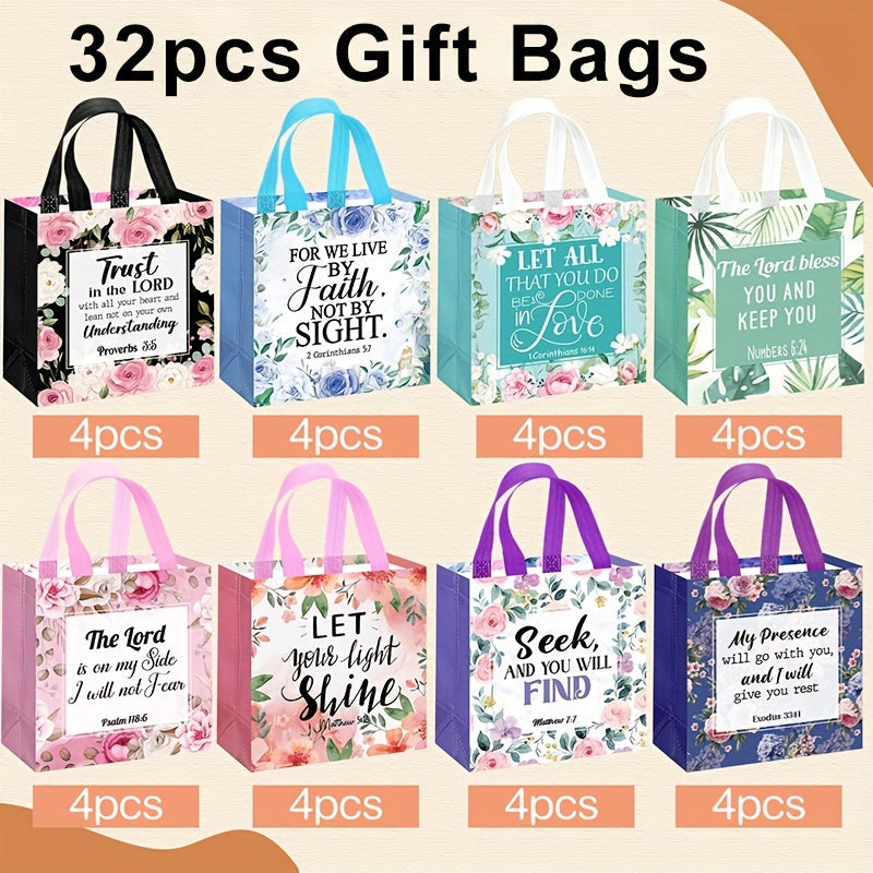 Bible Verse Tote Bags Bulk 32 Pcs Floral Religious Gift Bags with Handles with the Listed Color, Size or Set Options for Everyday Carry