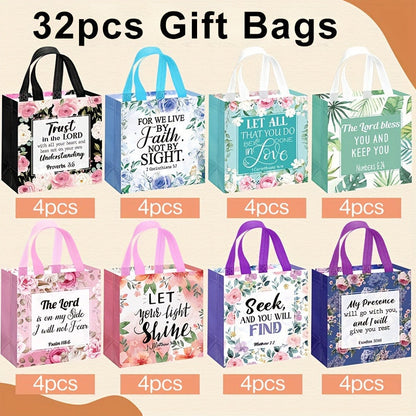 Bible Verse Tote Bags Bulk 32 Pcs Floral Religious Gift Bags with Handles with the Listed Color, Size or Set Options for Everyday Carry