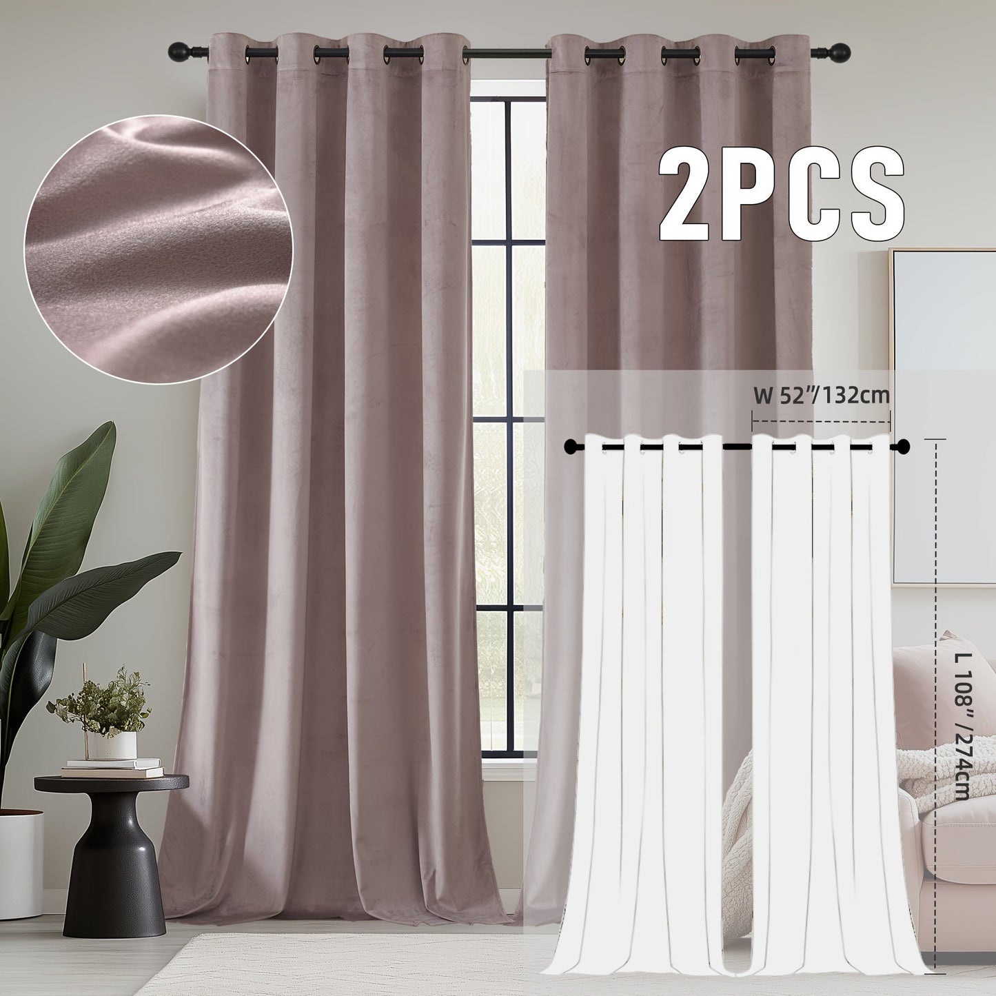 Velvet Room Darkening Curtains 2 Panels, Grommet Top Thermal Insulated Soundproof Blackout Curtains for Living Room Bedroom