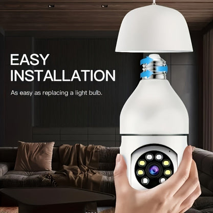 E27 Bulb Camera 360° Pan & Tilt 3MP 1080P, Full-Color Night Vision, Two-Way Audio, Motion Detection