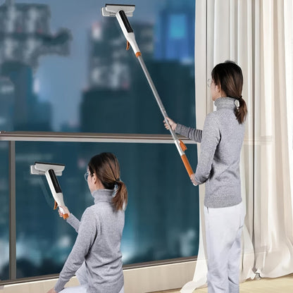 3-in-1 Glass Cleaning Kit with Durable Metal Pole & Scraper, Window Cleaner Tool for High Windows Shower Doors Car Windshields