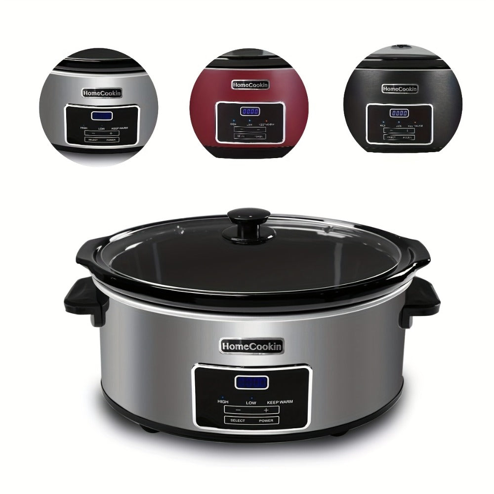 Slow Cooker 7.5 Quart Digital Programmable with Timer Ceramic Pot Stainless Steel Housing for Entryways, Bedrooms and Living Spaces