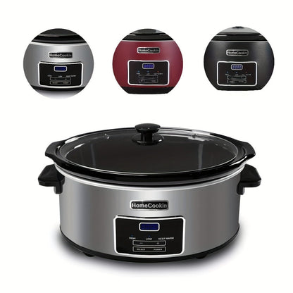 Slow Cooker 7.5 Quart Digital Programmable with Timer Ceramic Pot Stainless Steel Housing for Entryways, Bedrooms and Living Spaces