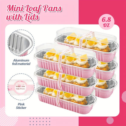 Sixty-Piece Mini Loaf Pan Set with Clear Lids, Pink Spoons and Rectangular 6.8-Ounce Containers