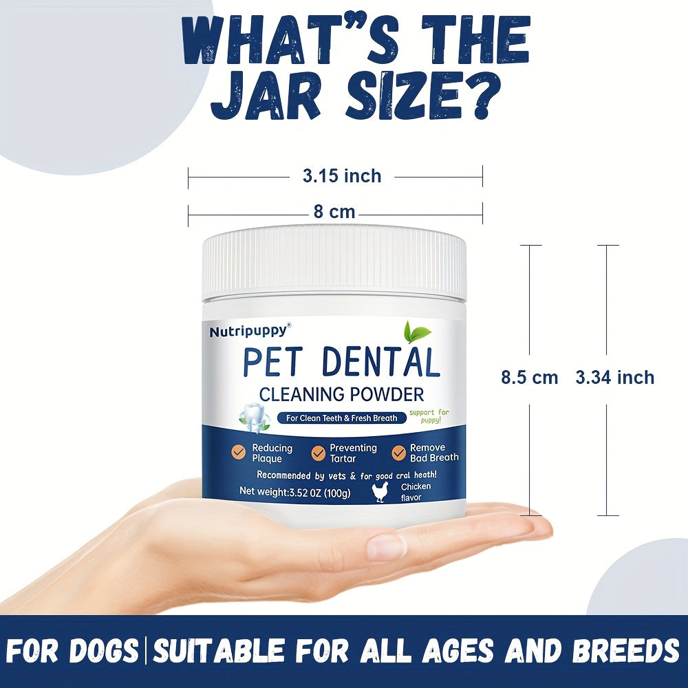 Pet Dental Powder for Dogs & Cats – Plaque Remover, Bad Breath Freshener & Tooth Cleaning Powder, No-Brush Oral Care Solution, 100g