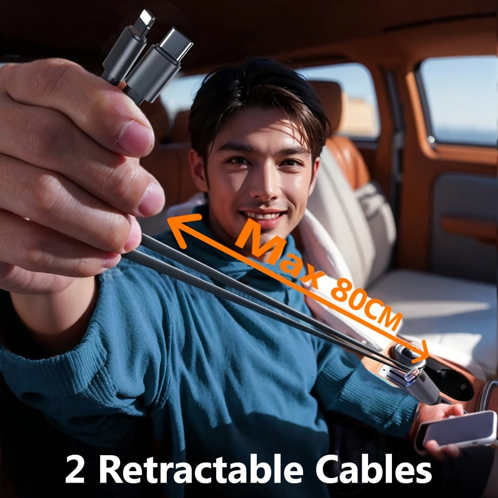 Car Charger with Perfume 3-in-1 Fast Charging AromaRelax Starlight Projector Retractable Cable USB-C & Lightning for iPhone 16 15 14 13 12