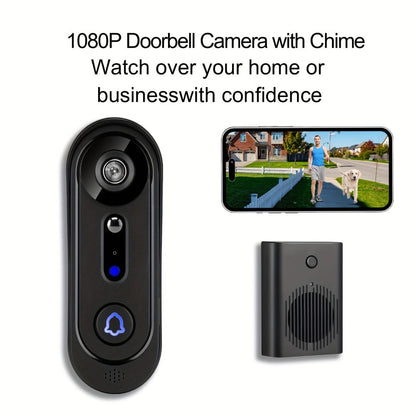 Wireless Video Doorbell Camera 1080P HD Night Vision Motion Detection Two-Way Audio Battery Powered Indoor Chime Cloud Storage Smart Home